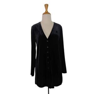 Rabbit Designs 4P Black Velvet Cardigan Top V-Neck Vintage Y2K Goth Evening